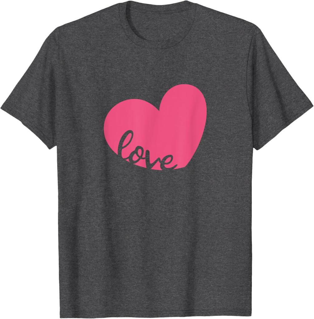 Pink Heart Love Script Valentines Day Casual Cotton Crew Neck Short Sleeve Graphic T-Shirt
