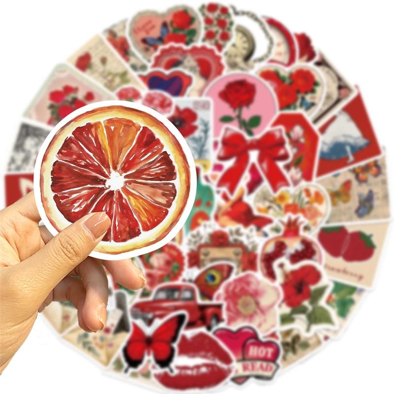 10/30/50PCS Vintage Red Sticky PVC Sticker Aesthetic Children's Stationery DIY Decoration Scrapbooking School Supplies