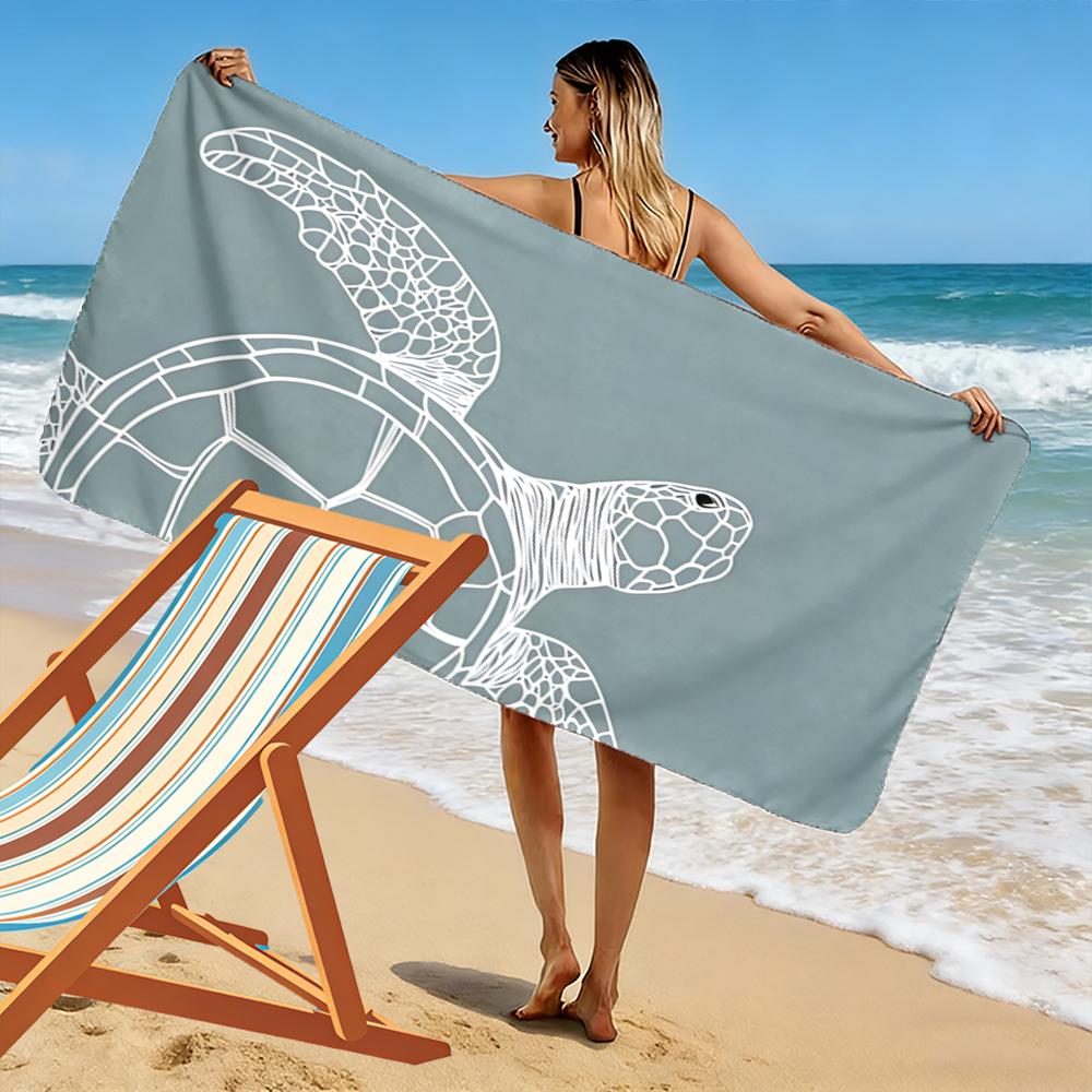 Sea Turtle Outline on Blue Background Beach towel quick-drying for travel outdoor sports jogging beach and swimming