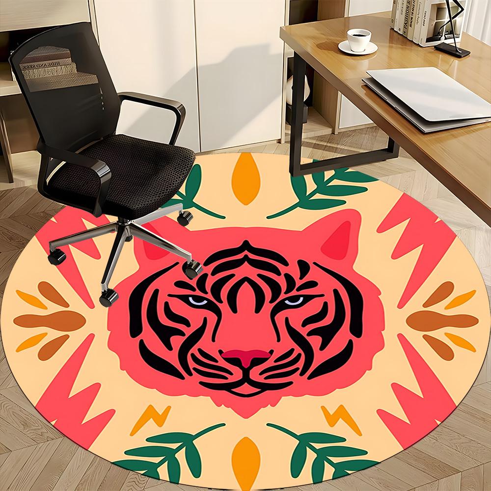 1pc Tiger Print Chair Carpet for Office, Round Non Slip Durable Large Size Office Carpet, Suitable for Office