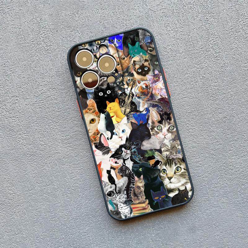 Retro Black Cat White Kitten Illustration Phone Case For iPhone 17 16 15 14 13 11 12 Pro Max Mini 15 16 Plus Case Cute Cartoon