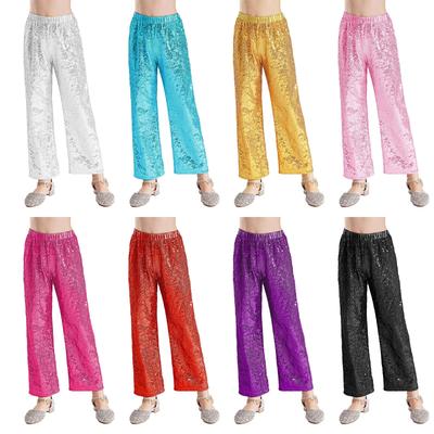 Girls Shiny Sequin Pants High Waist Elastic Waistband Loose Trousers Jazz Dance Performance Trousers