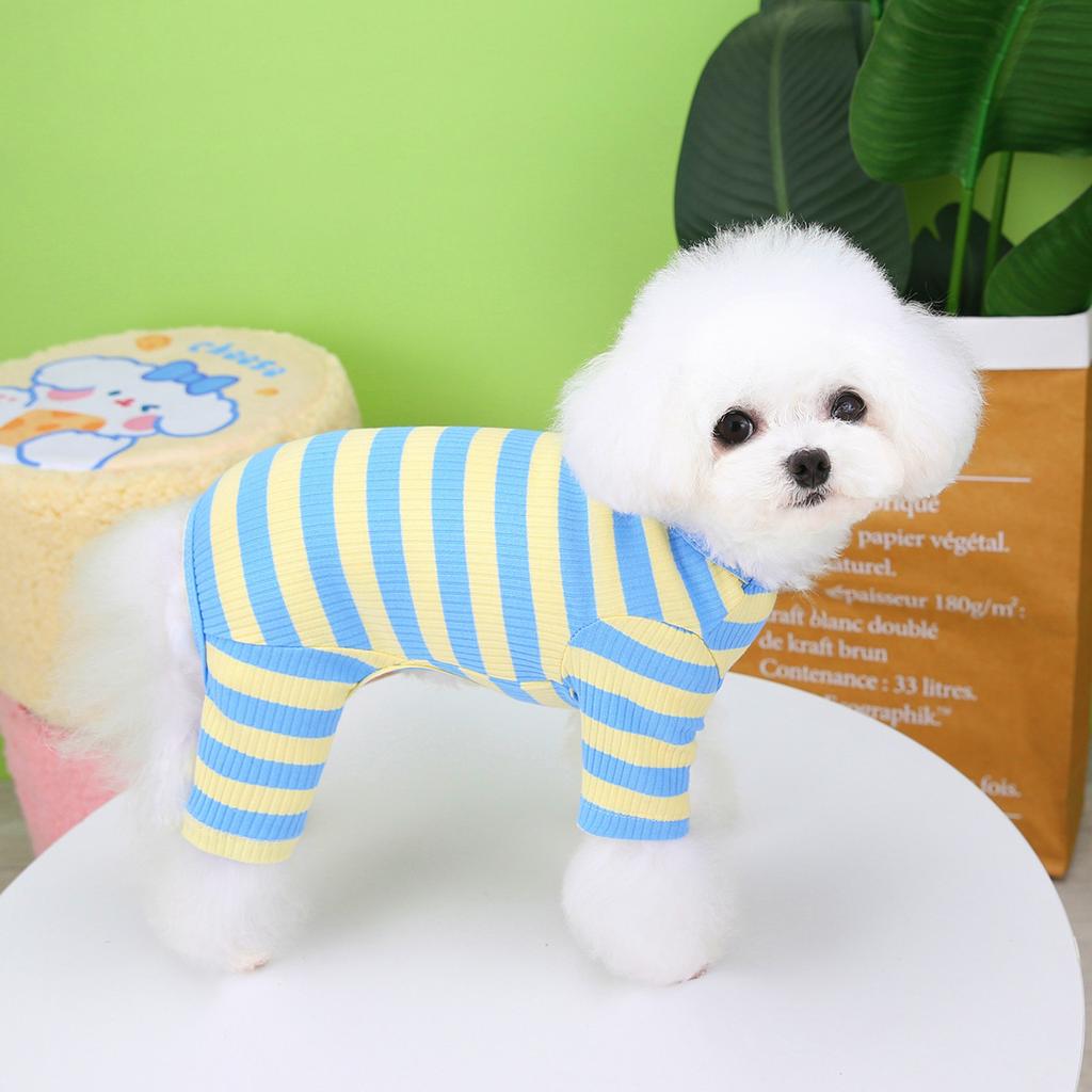 Dog and cat pet clothes spring and summer thin small dog Teddy Pomeranian clothing pajamas 23 stripes four-legged home clothes