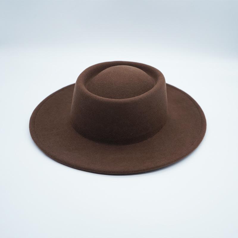Cappello a tesa piatta vintage color caramello, stile francese, per donna, autunno e inverno, in feltro di lana, elegante stile britannico, cappello Panama a tesa piatta
