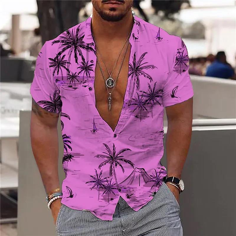 Camicia Comoda da Uomo Albero di Cocco Stampa 3D Hawaiana Spiaggia S-6XLl Manica Corta Top alla Moda Casual
