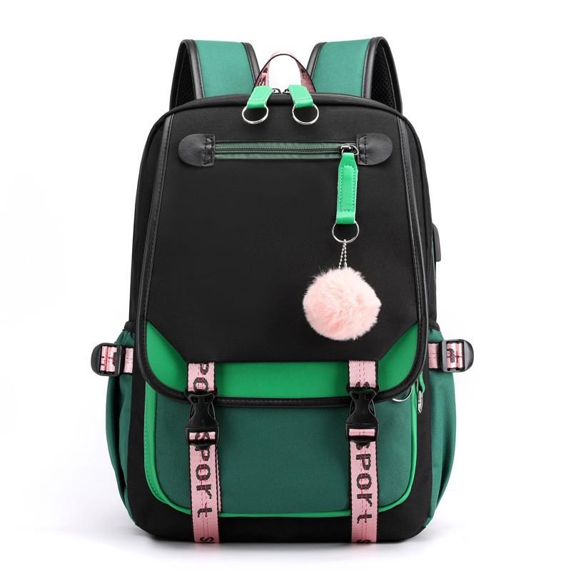 Large Capacity Korean Style Backpack with USB Port Casual Solid Color Multi-compartment Laptop Bag for Students