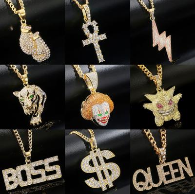 Necklace for Women Hip Hop Hipster Accessories Gold Necklace Lightning Clown Leopard Boxing Gloves Letter Hip Hop Necklace Elegant Necklace