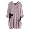 Women Casual Print Cat Ear Hooded Long Sleeves Pocket Irregular Top Blouse Shirt