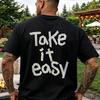 Vintage Take It Easy Relax Quote Graphic Cotton Short Sleeve Tee, Loose Soft Fit Daily Lounge Tee for Men Women
