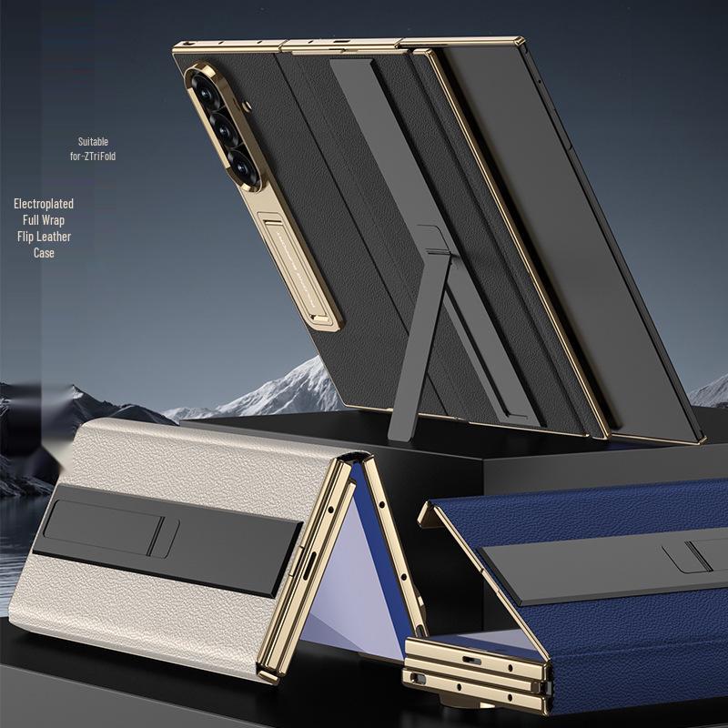 Samsung ZFold Magnetic Leather Phone Case - Electroplated, Anti-Drop, Folding Stand, Business Style
