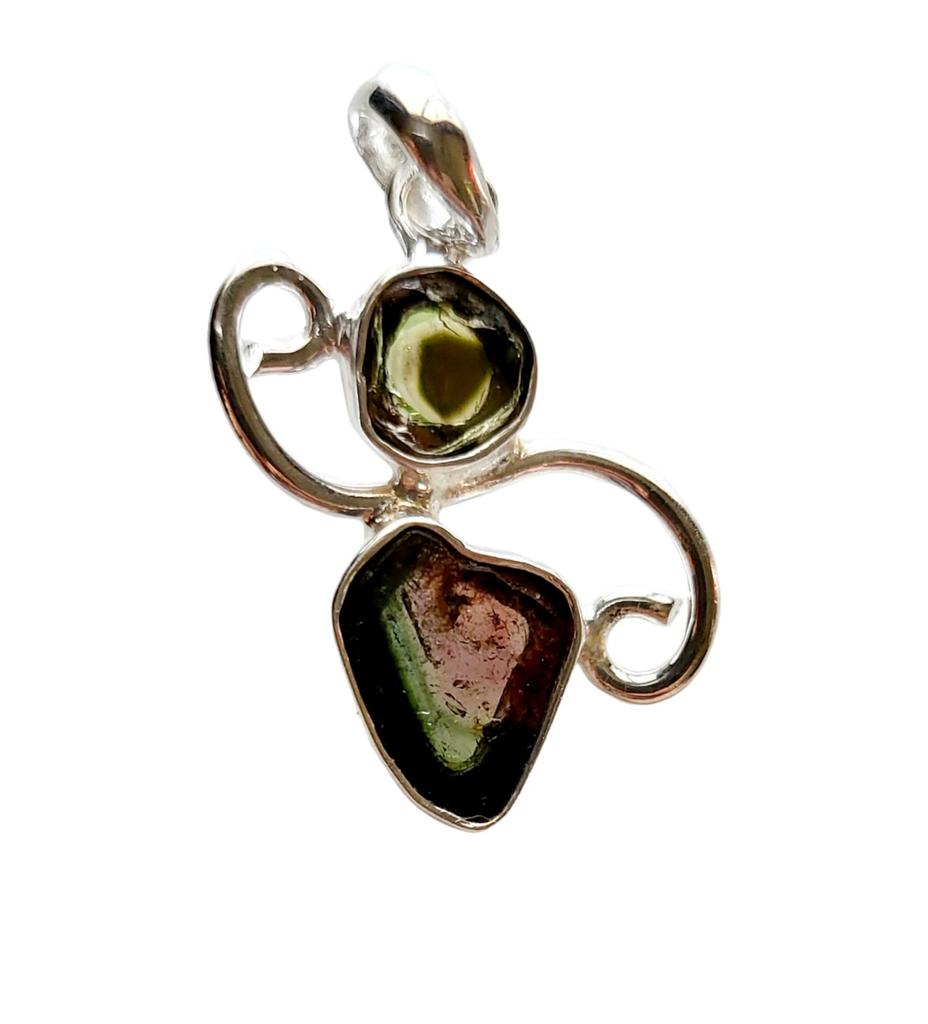 Natural Rare Watermelon Tourmaline Gemstone 925 Sterling Silver Pendant, Gift028