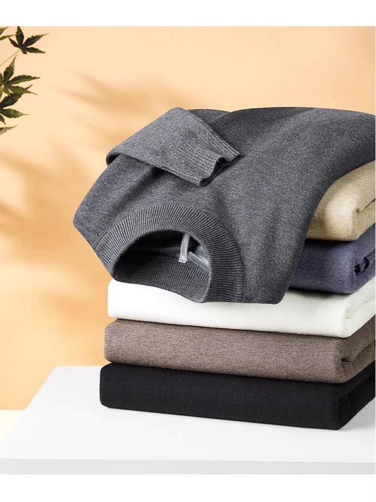 Men's Heavyweight Half-High Collar Velvet Sweater - Thick, Warm, Knitted Base Layer for Winter