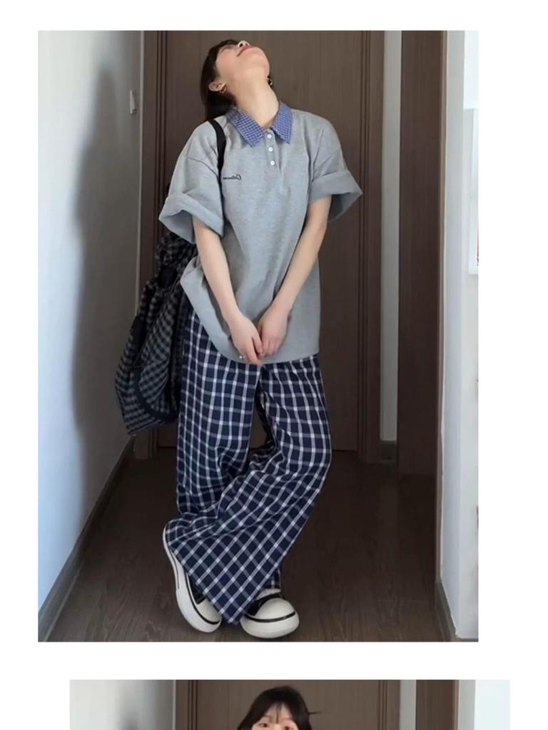 Luosi Plaid Wide-Leg Pants: Retro, Loose-Fit, Versatile Women's Style for 2025