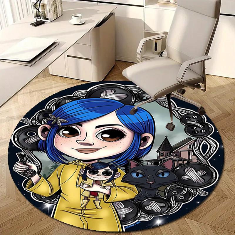 1pc Coraline Design Printed Area Round Carpet for Bedroom Living Room Home Decor Rugs Mat Non Slip Mat Rug for Bedside