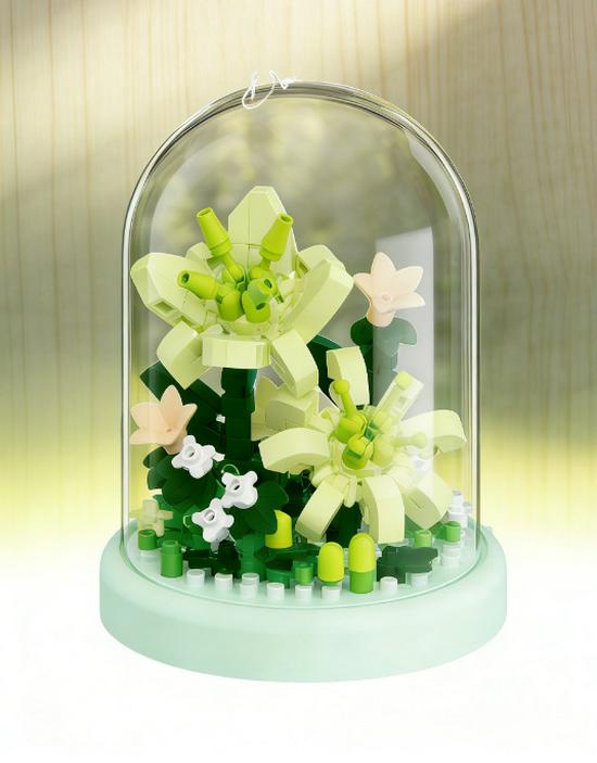 Children's DIY Rose Bouquet Building Blocks Set with Dust Cover - Creative and Educational Toy Ornament