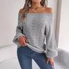 Real Shot 2025 Autumn/Winter Off-Shoulder Lantern Sleeve Sweater - Women's Solid Color Casual Wear