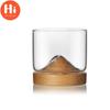 120ML Transparent Mountain W Skey Glass with Wooden Base Heat Resistant Beer Glass Wine Water Tea Cup Set Bar Drinkware