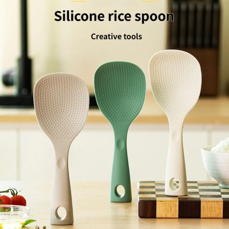 Practical Standing Rice Scooper Heat Resistant Silicone Nonstick Cooking Spoon With Heatproof Handle And Stand Base