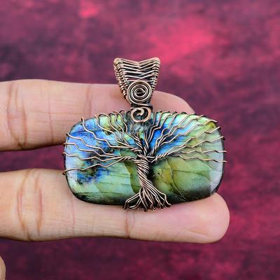Tree Of Life Labradorite Gemstone Pendant Copper Wire Wrapped Designer Pendant
