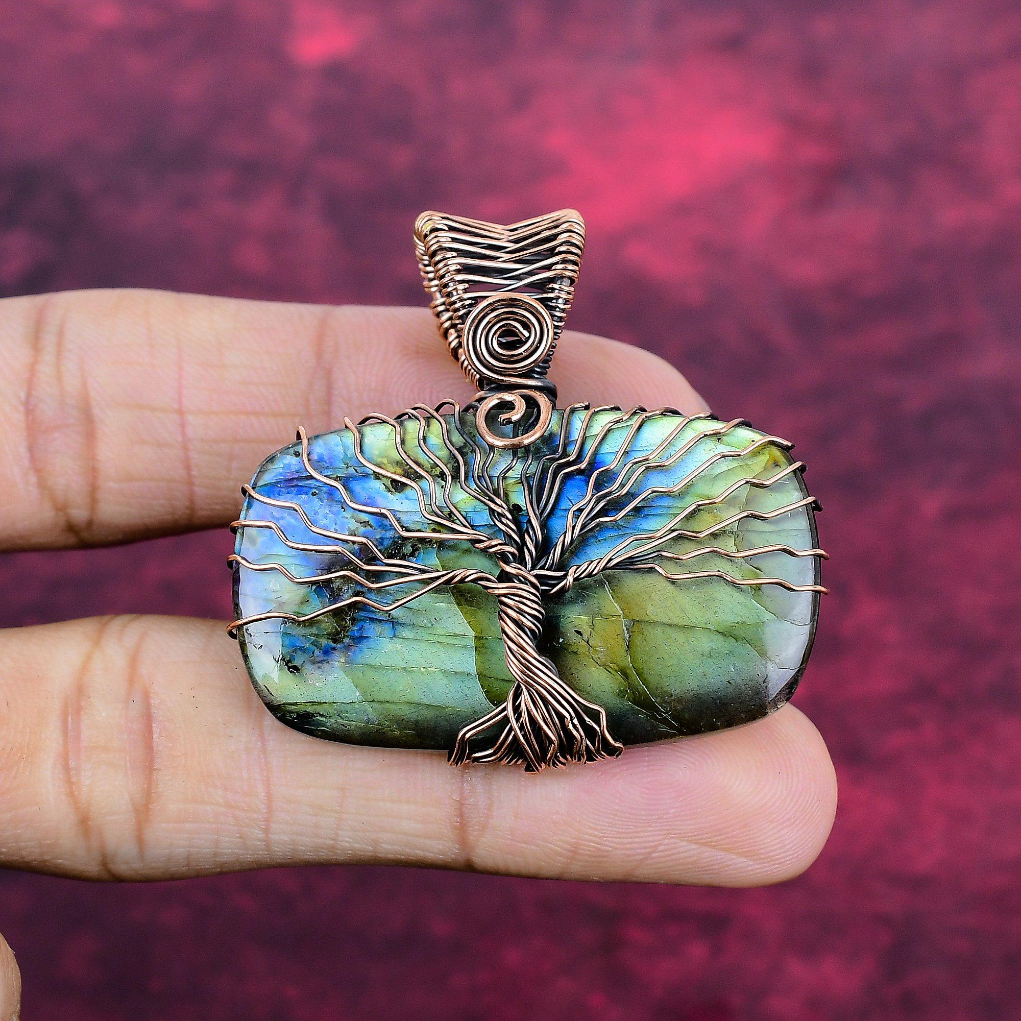 

Tree Of Life Labradorite Gemstone Pendant Copper Wire Wrapped Designer Pendant