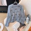 Autumn Winter Women Sweet V-neck Soft Furry Mohair Beading Knitted Sweater Christmas Short Pullover Tops