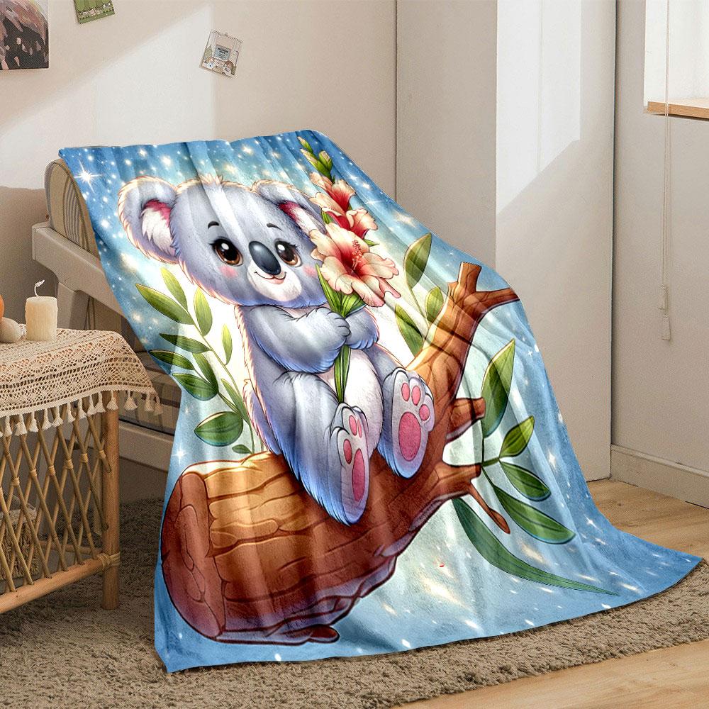 Cute Koala with Flowers on Starry Night print blanket soft and cozy perfect for the living room bed sofa or a nap,gift