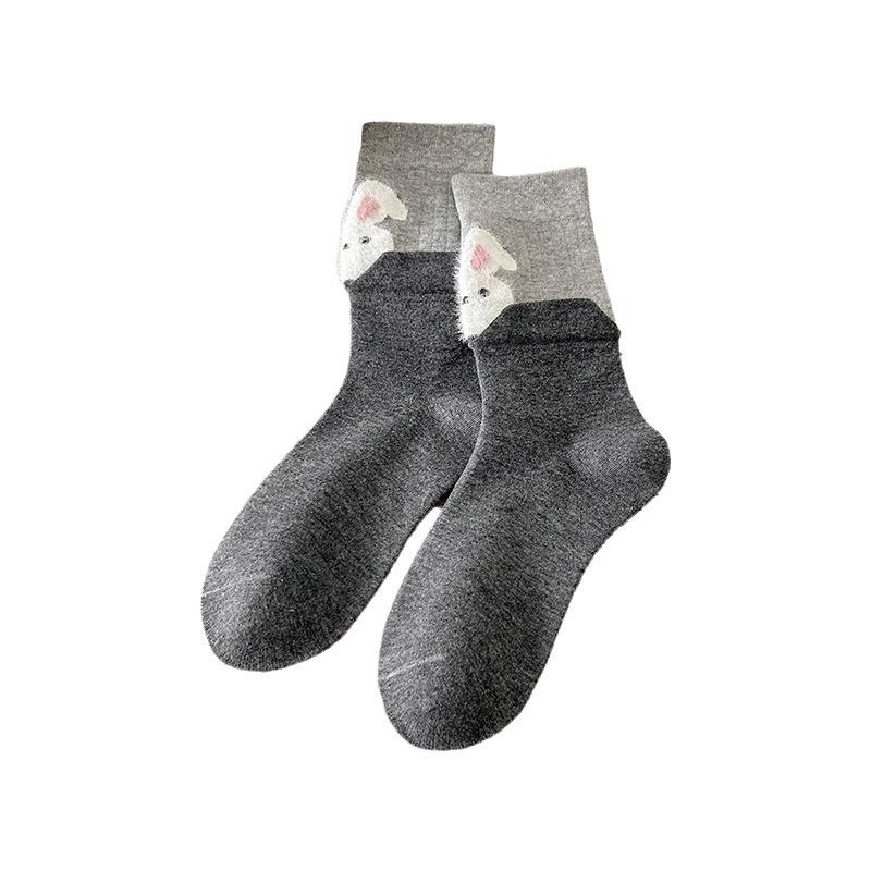 Female Autumn New Fusing Cartoon Animal Splicing Fake Two Tube Pile Socks