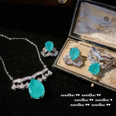 Mojito Emerald Crown Necklace, Rich Woman'S Joy, 18K Gold Plated, Pa Green Water Drop Zircon Ring
