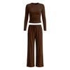 Womens Solid Color Casual Long Sleeve Top Pants Set Streetwear