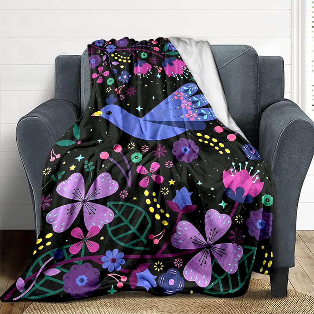 1pc Floral Fantasy Print Blanket - Lightweight Flannel Blanket For Sofa, Bed, Living Room, Office, Outdoor Travel, Camping, Soft 058