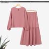 ZANZEA Blouse à manches longues pour femmes et jupes longues Ensembles décontractés deux pièces