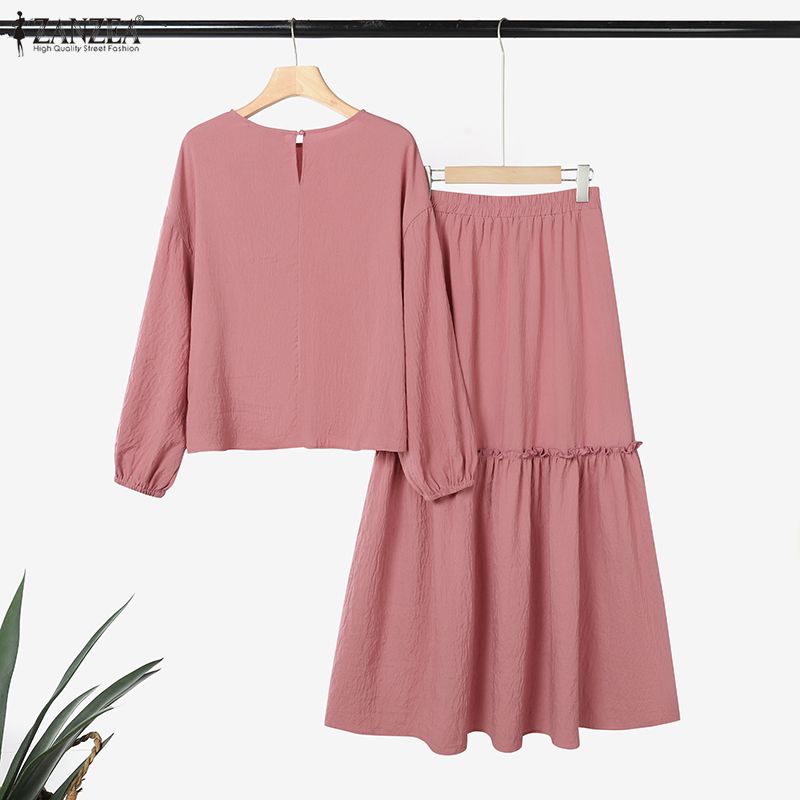 ZANZEA Blouse à manches longues pour femmes et jupes longues Ensembles décontractés deux pièces