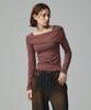 KITTY POTTERY Striped Off-Shoulder Long Sleeve T-Shirt Ivory