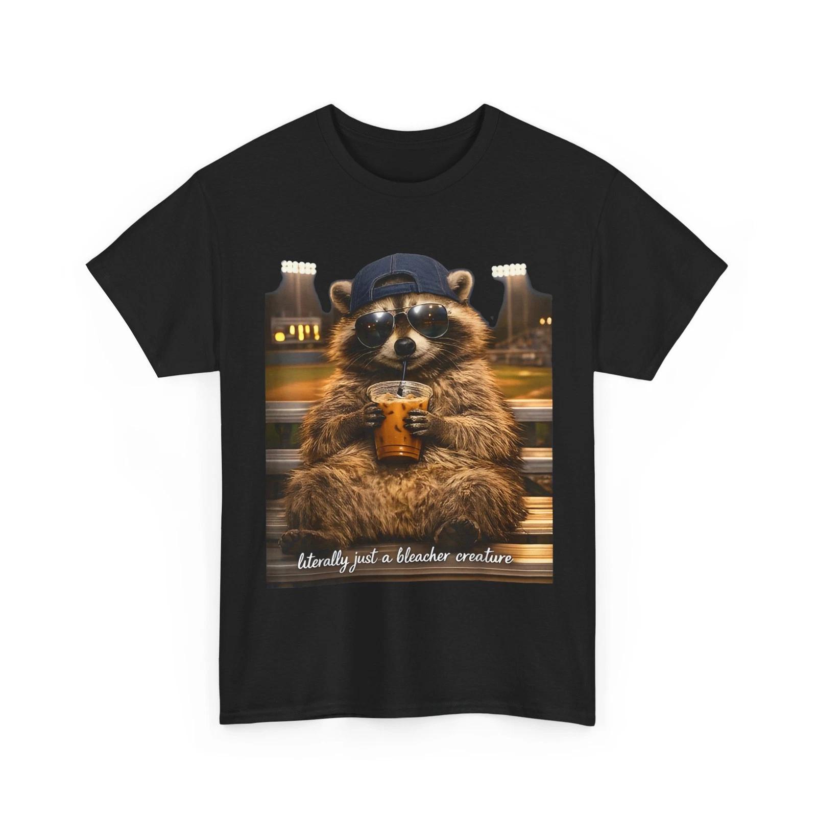 Literally Just a Bleacher Creature Shirt, Raccoon Drinking Iced Coffee T-Shirt XL