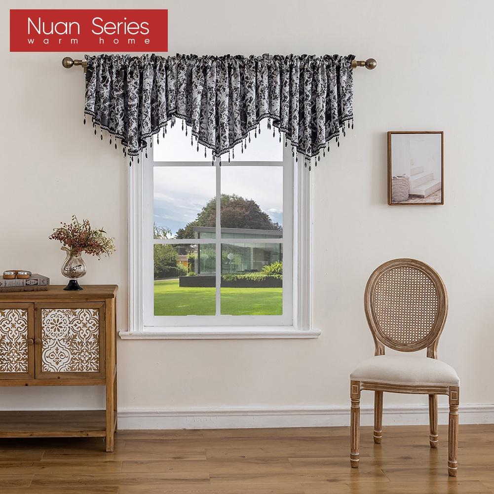 1PC Nuan Series Vintage Luxury Bead String Decorative Valance Jacquard Short Window Valance for Living Room Bedroom Home Decor