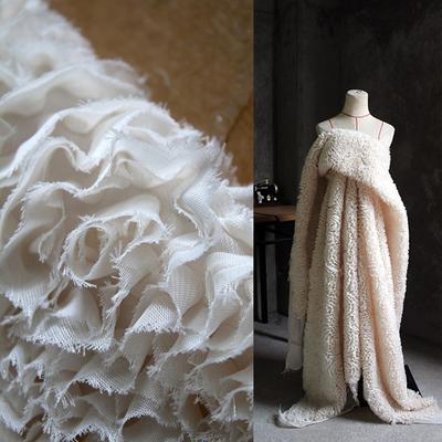 50*130cm Luxury 3D Apricot Relief Jacquard Fabric Embossed Textured Silhouette Dress Apparel Crafts Diy Designer Fabric