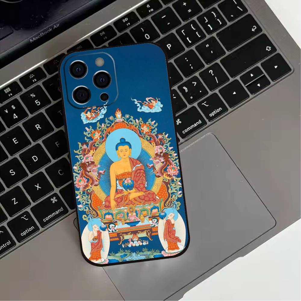B-Buddha Art Pattern  Phone Case For iPhone 17,16,15,14,13,12,11 Plus,Pro Max,XS,Soft Silicone Black Cover