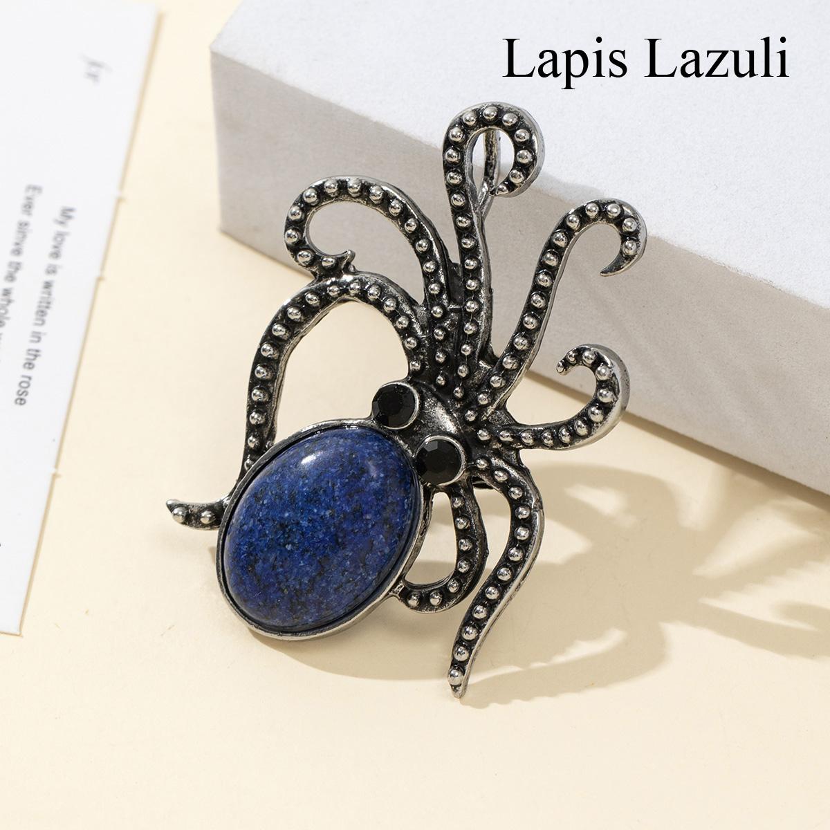 

1 шт. Летние броши в виде осьминога из натурального камня в стиле океана, хрустальная брошь с аметистом, агатом, нефритом и драгоценным камнем для унисекс-ювелирных изделий на день рождения в подарок 1Pc/52×37mm