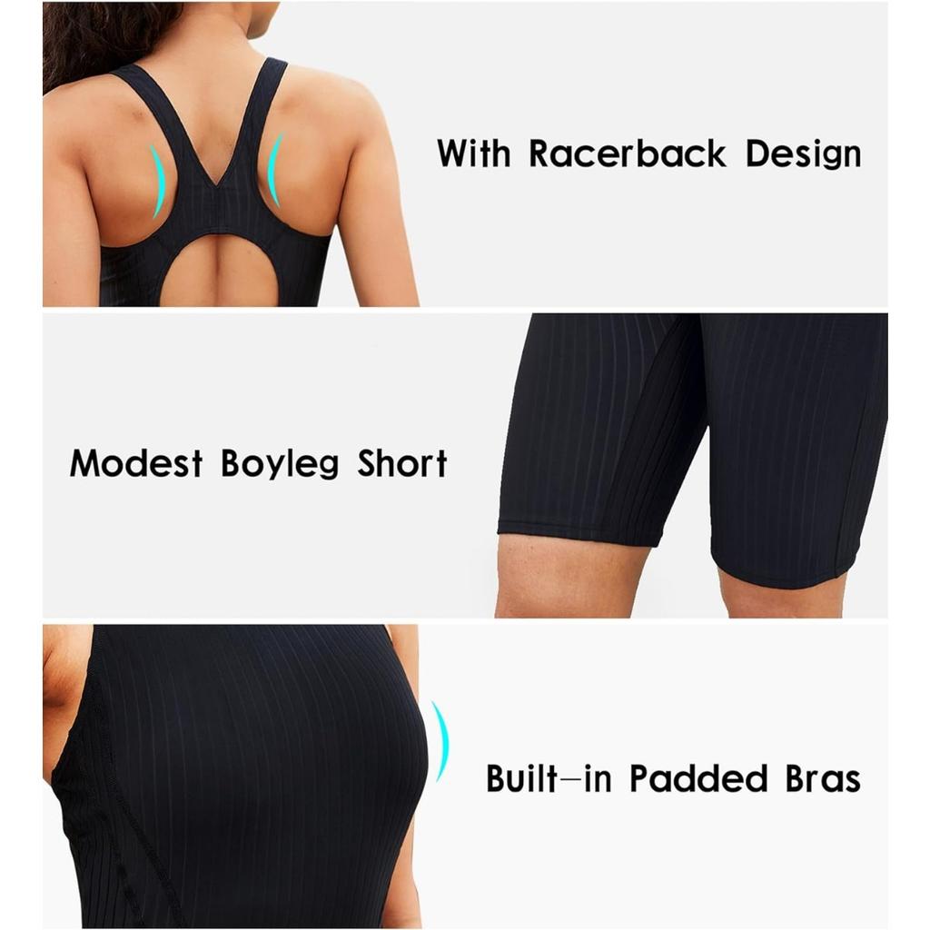 CHARMLEAKS Womens Boyleg One Piece Swimsuit Racerback Athletic Bathing Suit