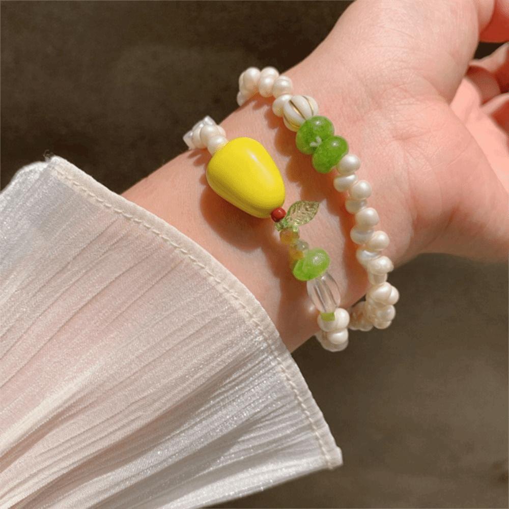 2pcs/set Sweet Pear Bead Bracelet Exquisite Bohemia Hand Chain Creative Fruit Stacked Bracelet Gift