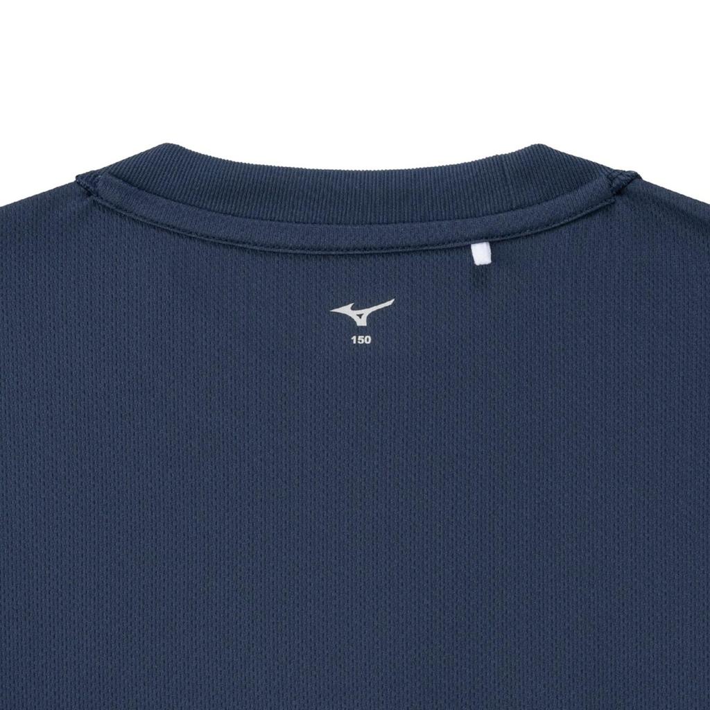 Mizuno NaviDry Long Sleeve Dress Size 160 Kids' T-Shirt, U-Neck, Moisture-Wicking, Quick-Drying, Undershirt, 32MAC495, Navy/White,