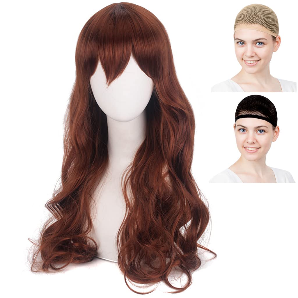 

CaseEden Cosplay Длинный волнистый Включает 2 сетки для парика Парик, Волосы, 70 см, Термостойкий, Коричневый,