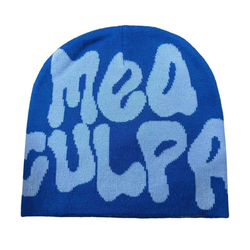 Mea Culpa Trendy Letter Print Beanies Knit  Hat Streetwear Cap Outfit Women Girl