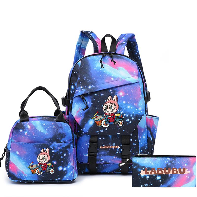School Bag New Printing Three-piece Set School Bag Cartoon Rabbit Student Backpack Satchel Boys and Girls
