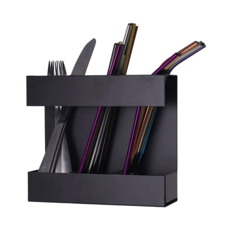 Multifunctional Storage Rack For Straws Cutlery 3 Section Cabinet Organizers With Drainage Design Kitchen Accessory