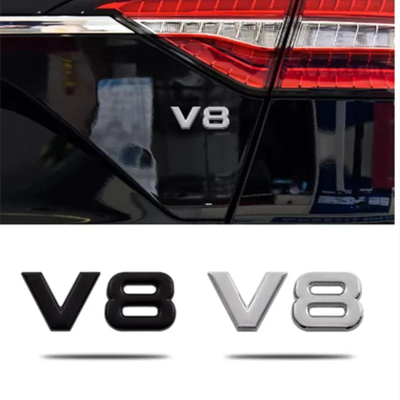 3D V8 Logo Engine Displacement Chrome Car Badge Decal Auto Metal Alloy Rear Trunk Side Wing Emblem Sticker for Car Styling