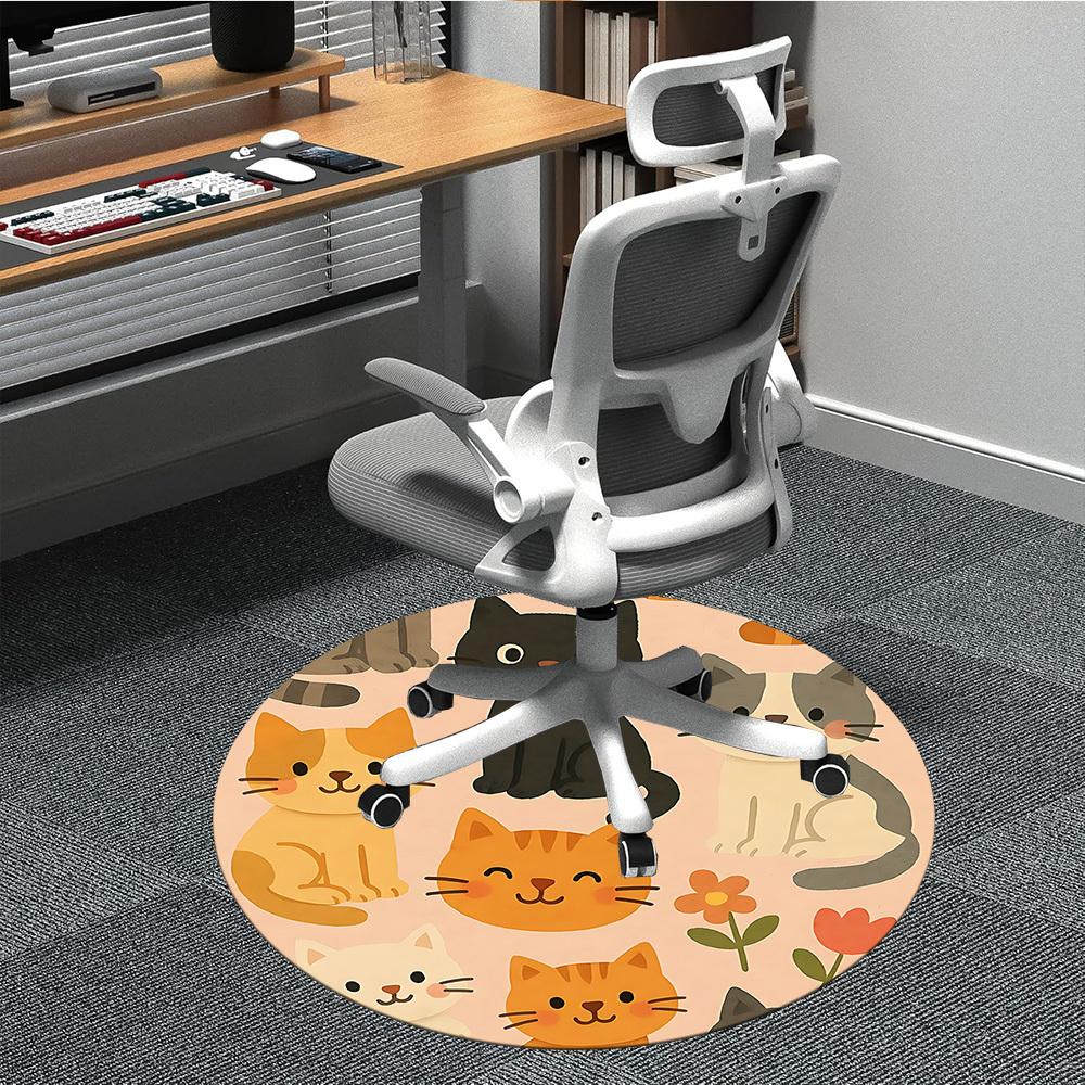 1pc Cat Floral Office Round Area Rug, Under Office Chairs Bedroom Living Room Home Decor, Room Deco