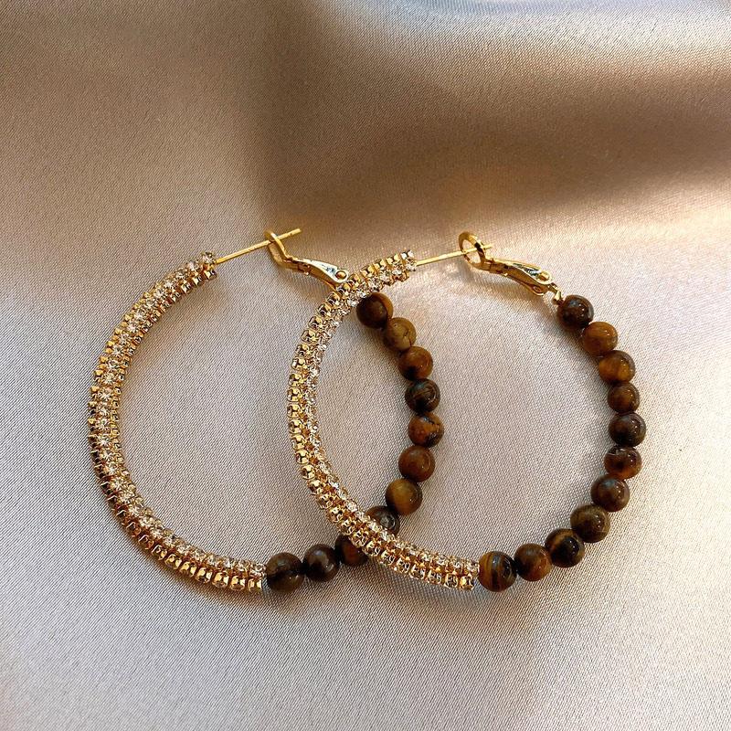 

Diamond-set tiger s eye stone beaded earrings Maillard temperament earrings light luxury niche earrings women