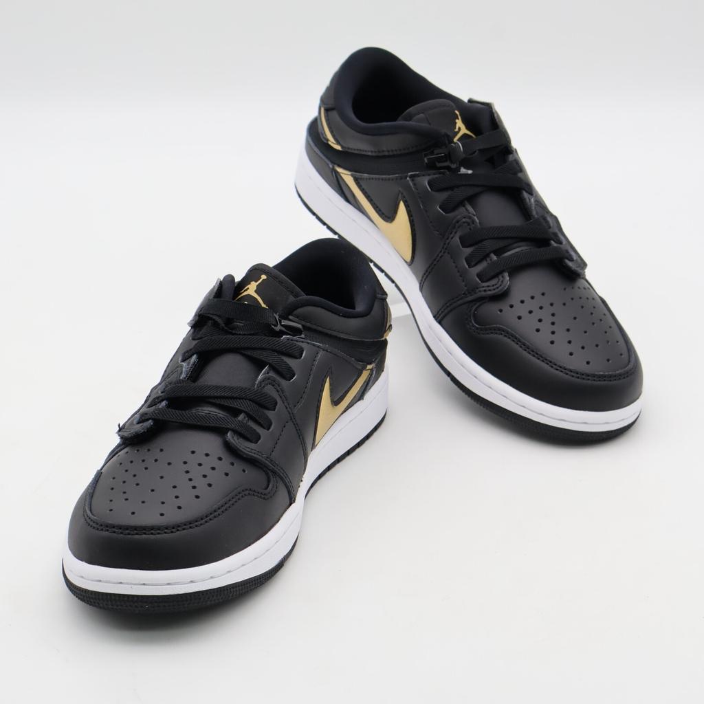 DM1206-071 Nike Air Jordan 1 Low FlyEase Schwarz Weiß Metallisches Gold (Herren)