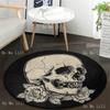 Skull Rose Flower Black Round Flannel Carpet Non-Slip Rug Washable Floor Mats For Kitchen Bedroom Living Room